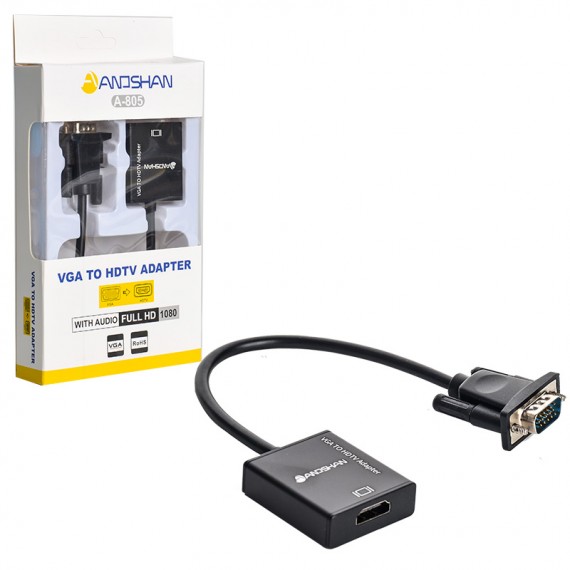 تبدیل VGA به HDMI آنوشان ANOSHAN مدل A-805\nANOSHAN VGA to HDMI Cable A‑805 (20 cm)