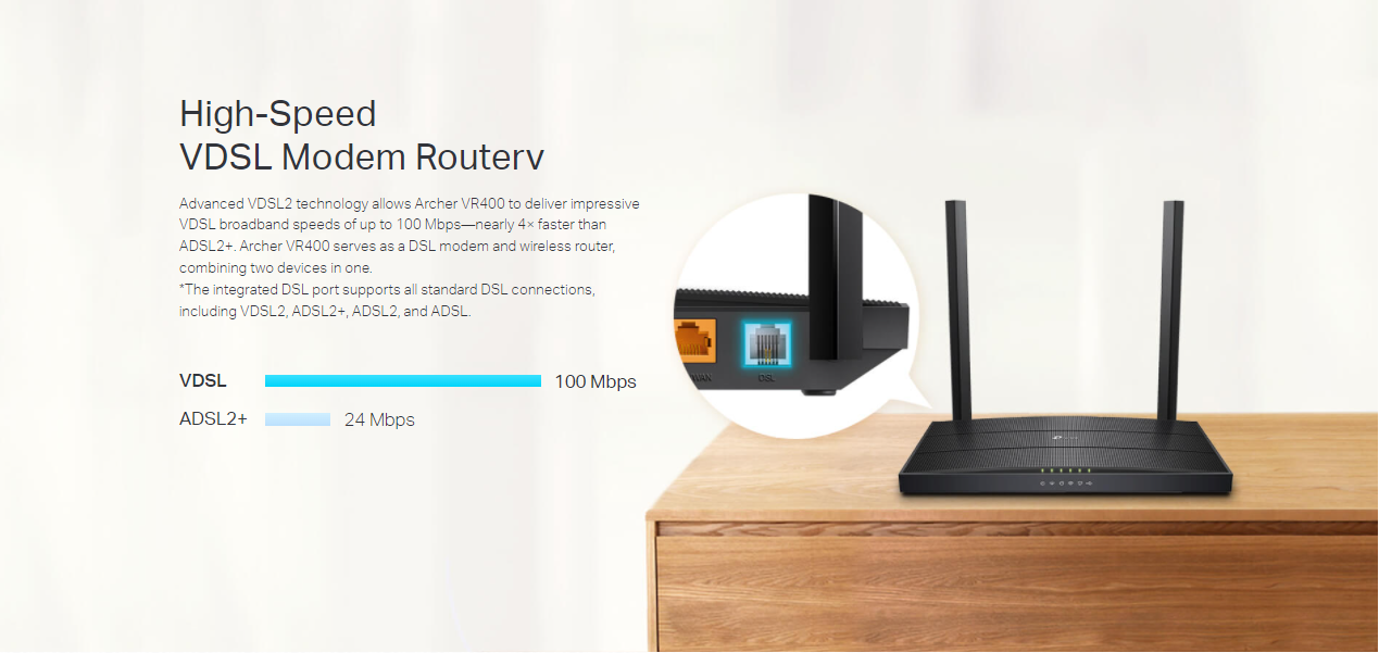 مودم روتر VDSL/ADSL بیسیم AC1200 تیپیلینک مدل Archer VR400 V3